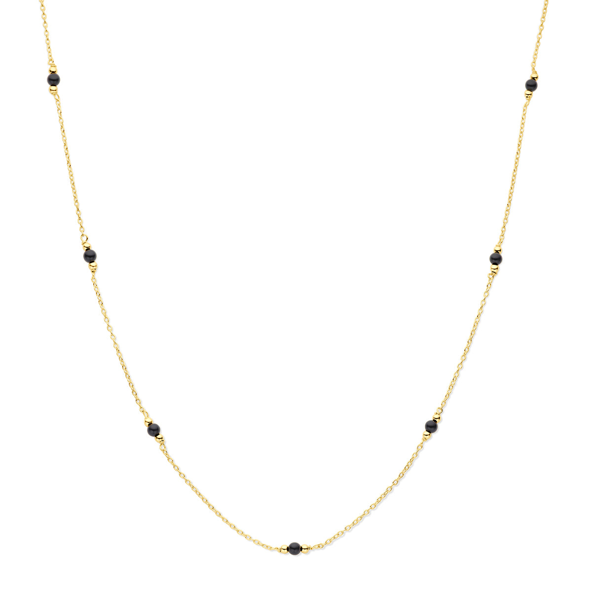 Collier bolletjes onyx 40 - 44 cm 14k geelgoud