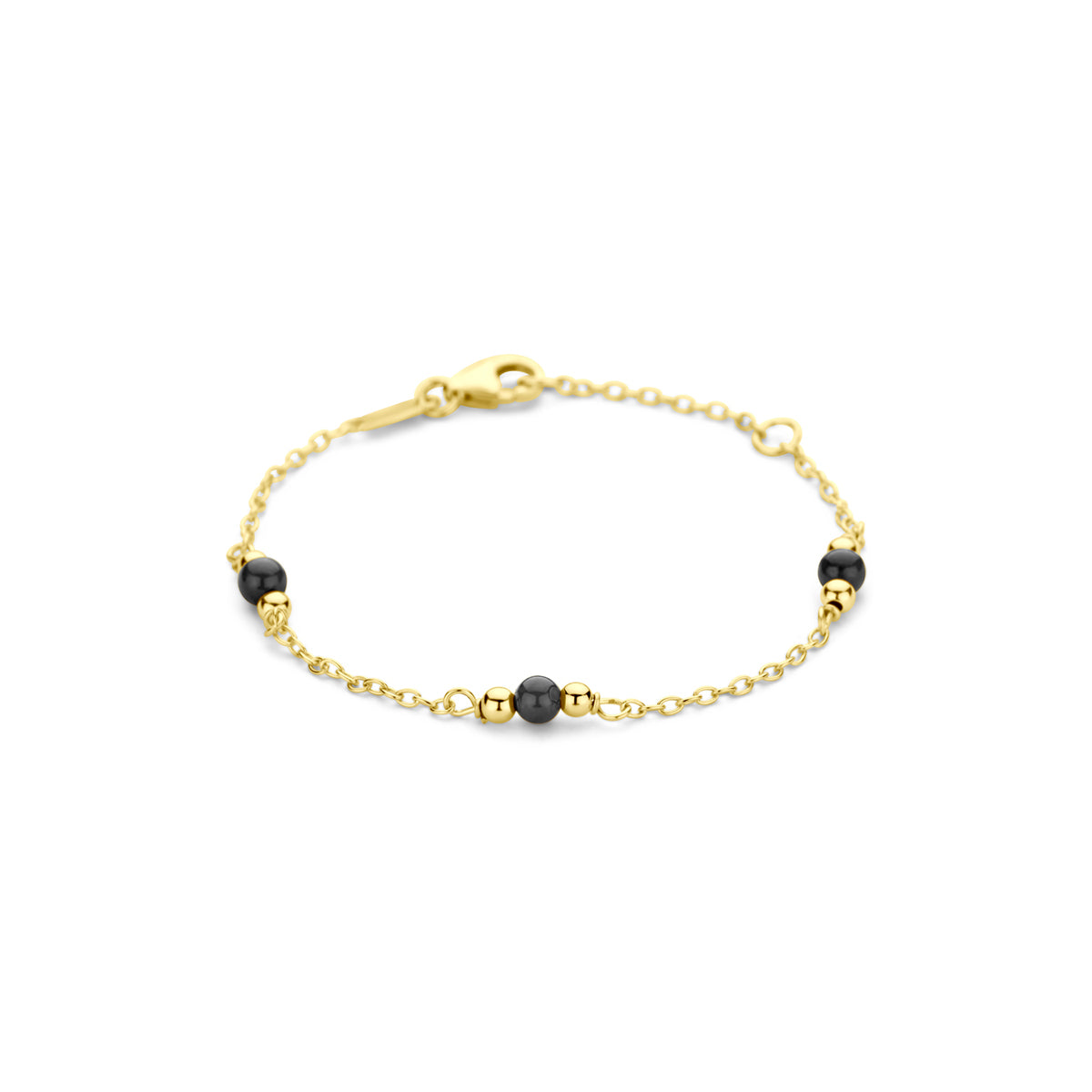 Armband bolletjes onyx 11 - 13 cm 14k geelgoud