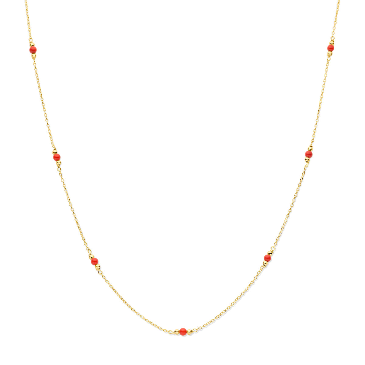 Collier bolletjes synth. koraal 40 - 44 cm 14k geelgoud