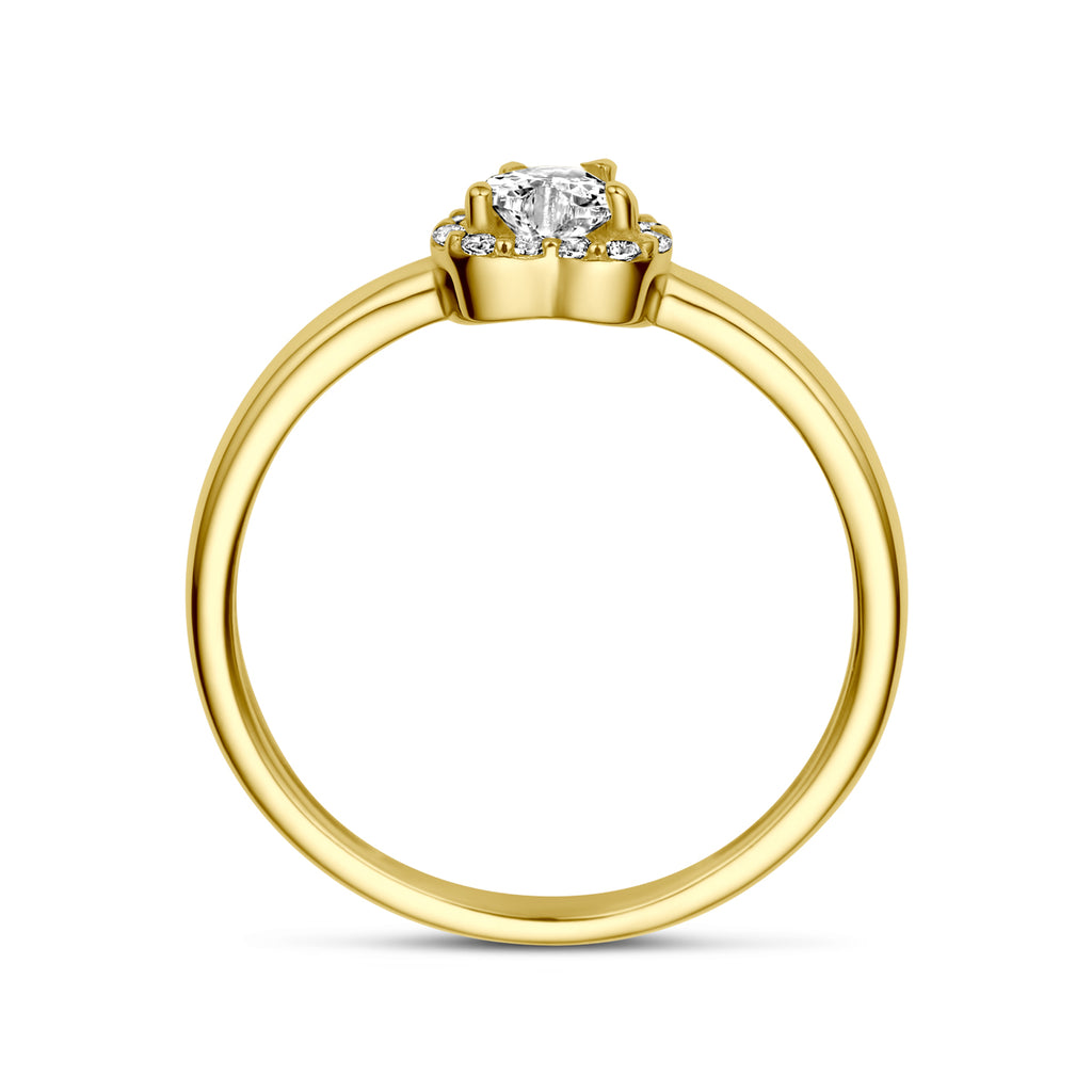 Ring hart zirkonia halo 14k geelgoud