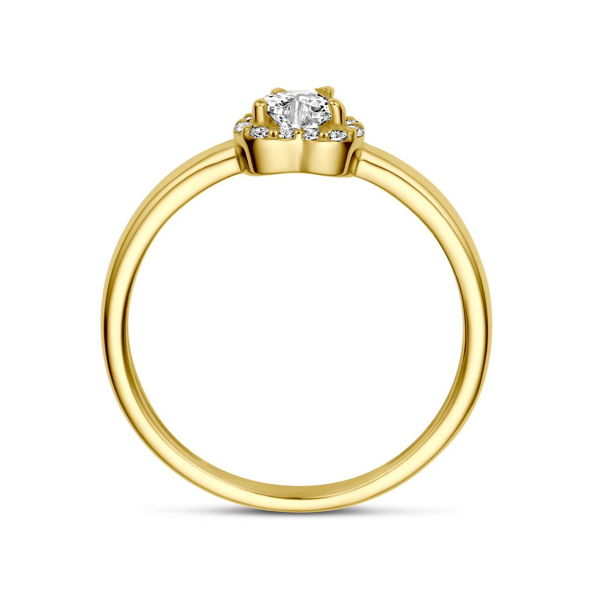 Ring hart zirkonia halo 14k geelgoud