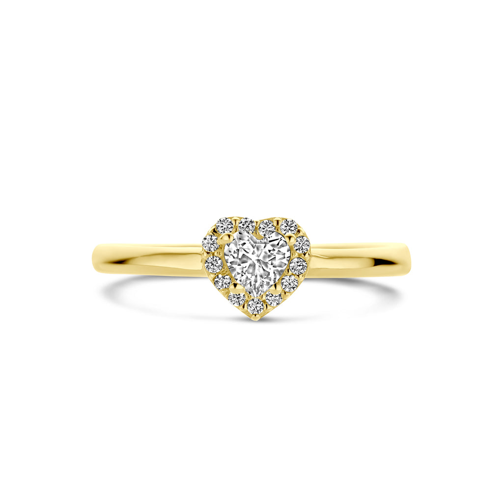 Ring hart zirkonia halo 14k geelgoud