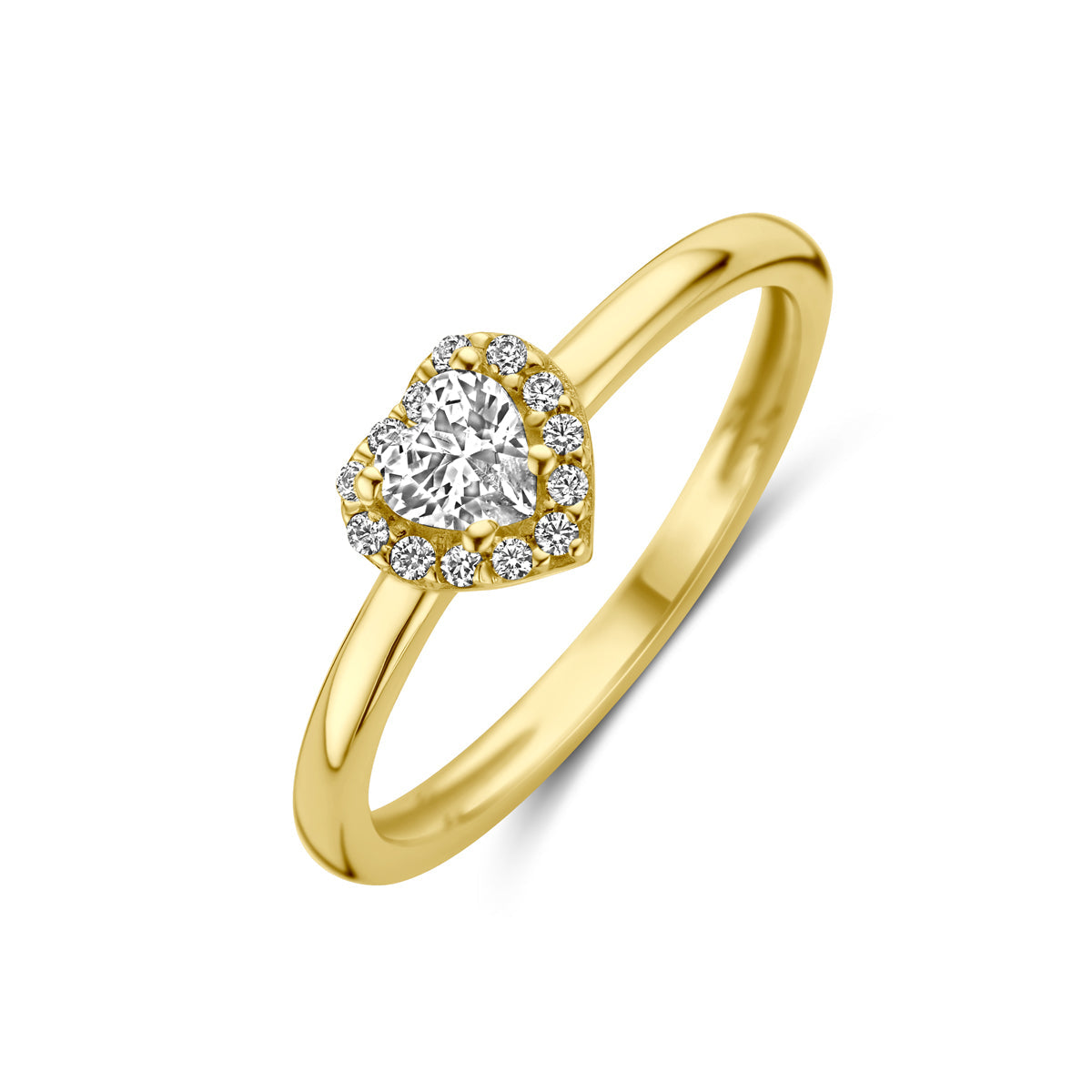 Ring hart zirkonia halo 14k geelgoud