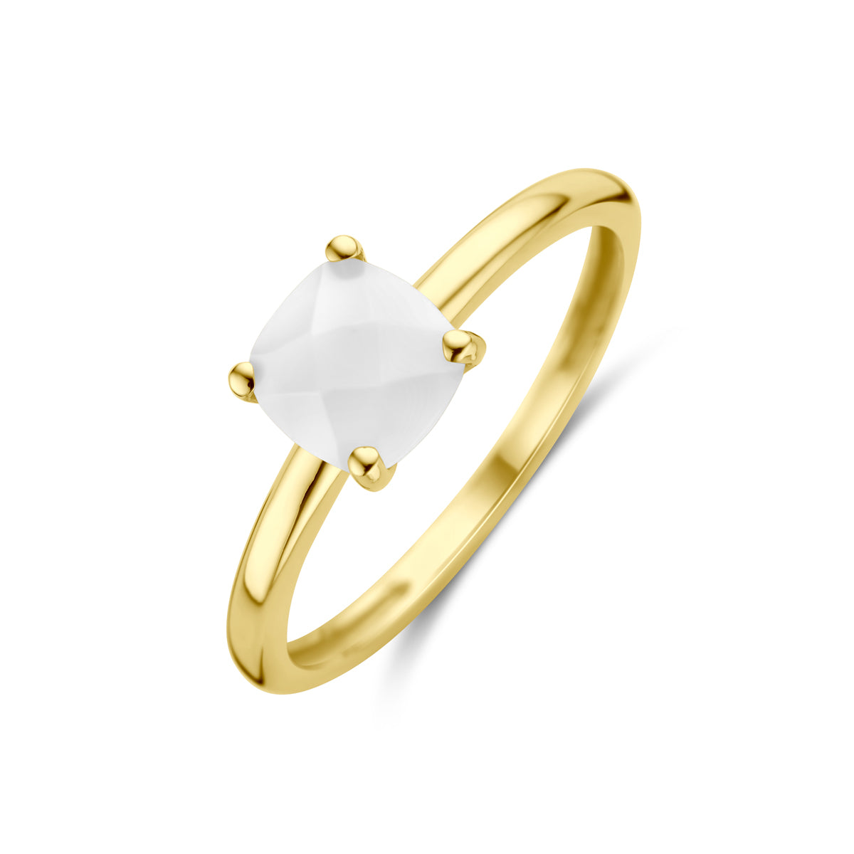Ring wit agaat 14k geelgoud