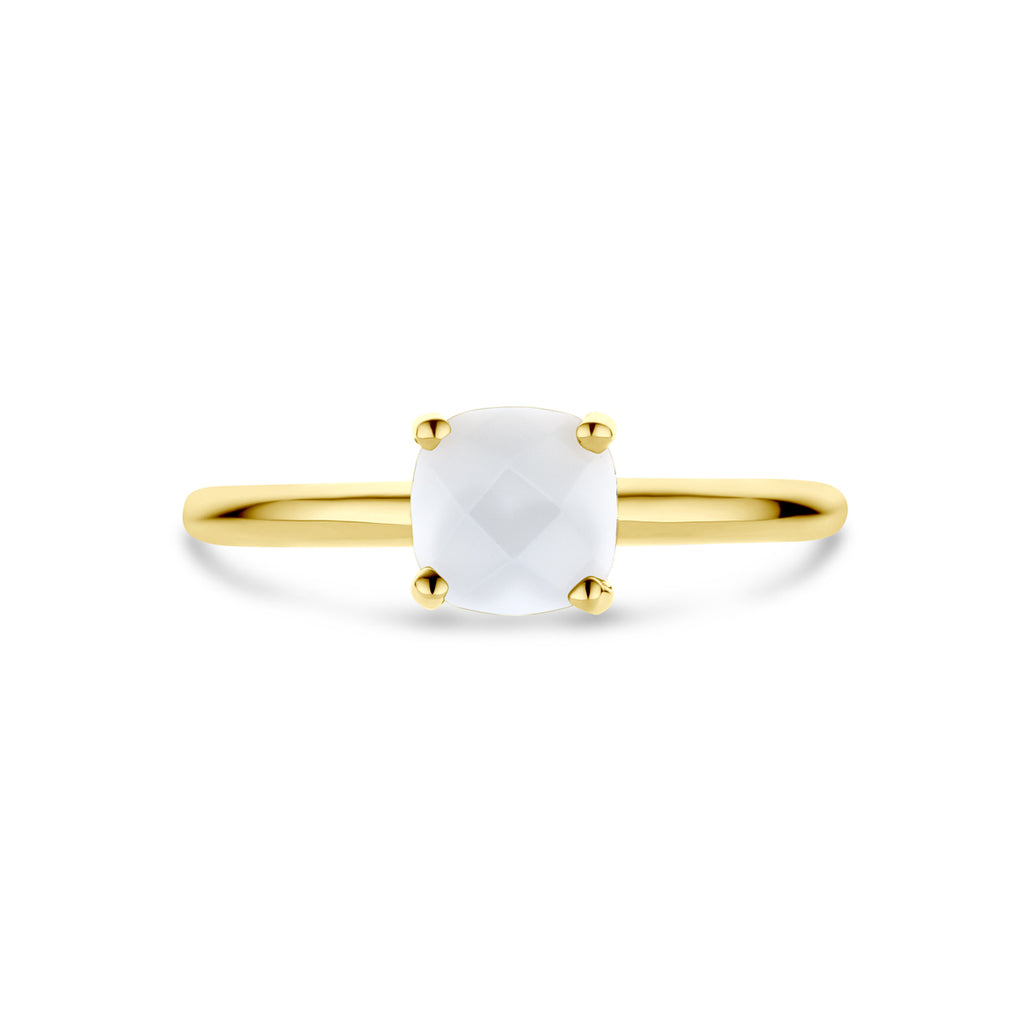 Ring wit agaat 14k geelgoud