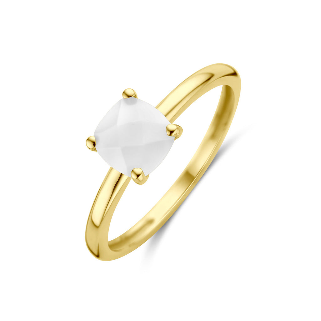 Ring wit agaat 14k geelgoud
