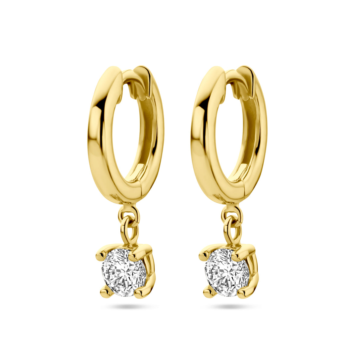 Klapoorringen zirkonia 14k geelgoud