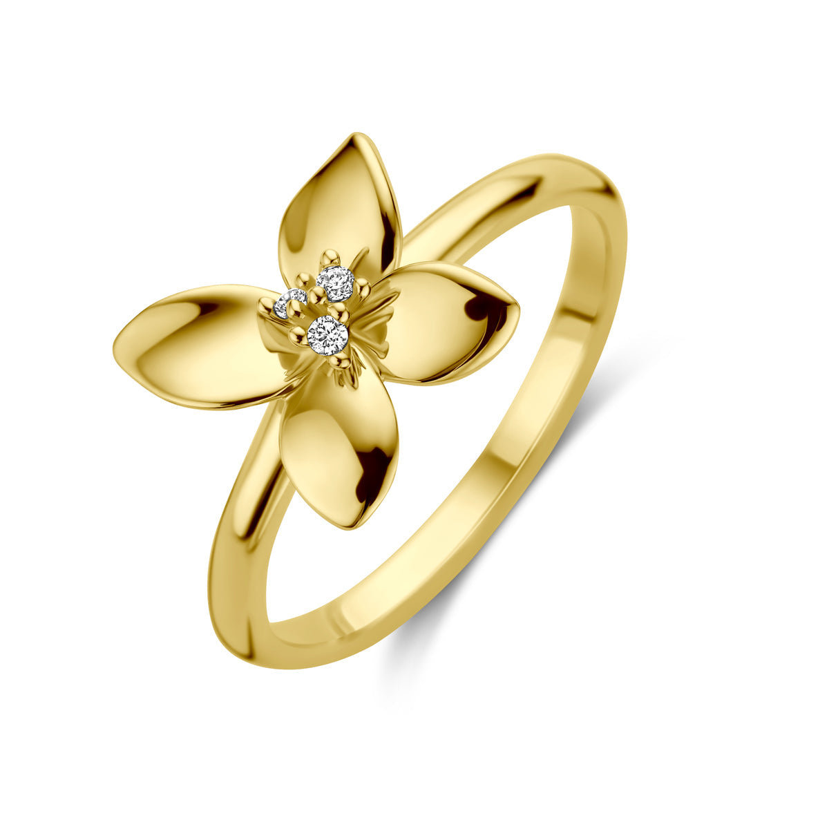 Ring bloem zirkonia 14k geelgoud