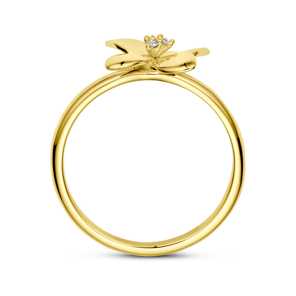 Ring bloem zirkonia 14k geelgoud