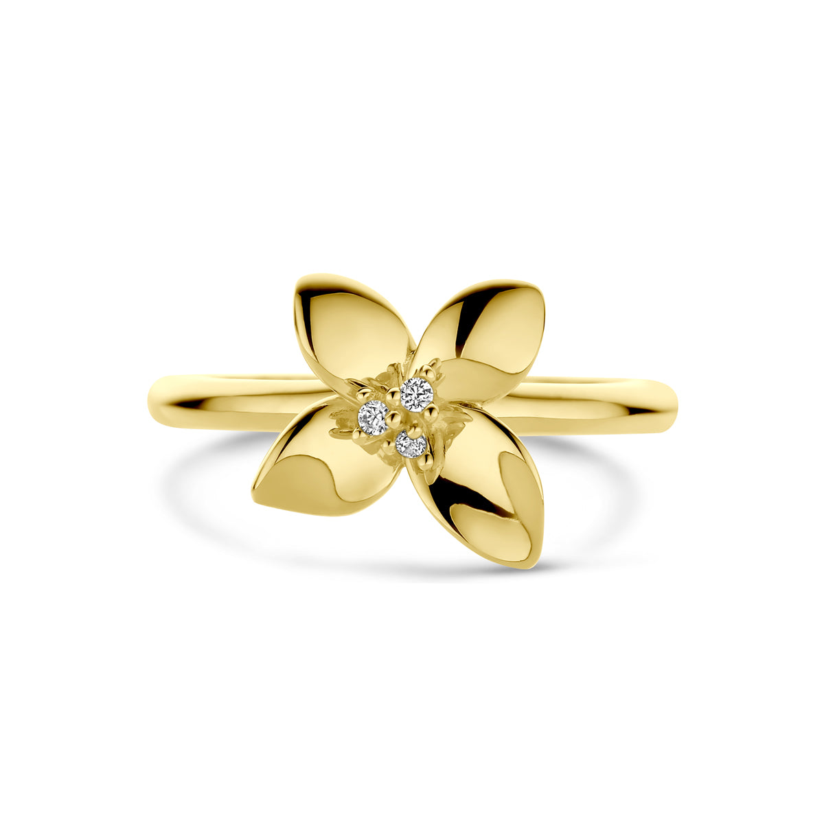 Ring bloem zirkonia 14k geelgoud