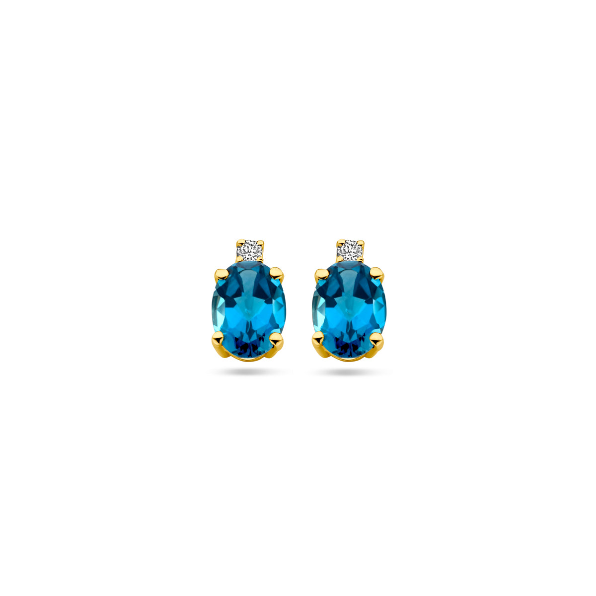 Oorknoppen london blue topaas en diamant 0.04ct (2x 0.02ct) h si 14k geelgoud