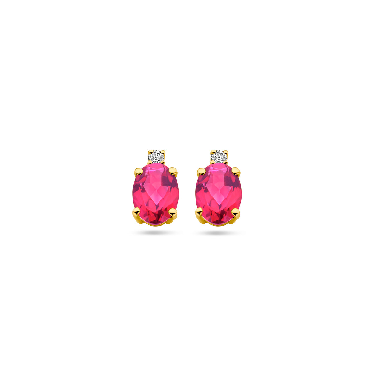 Oorknoppen roze topaas en diamant 0.04ct (2x 0.02ct) h si 14k geelgoud
