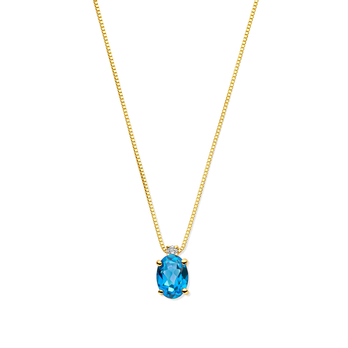 Collier london blue topaas en diamant 40 - 42 - 44 cm 0.02ct h si 14k geelgoud