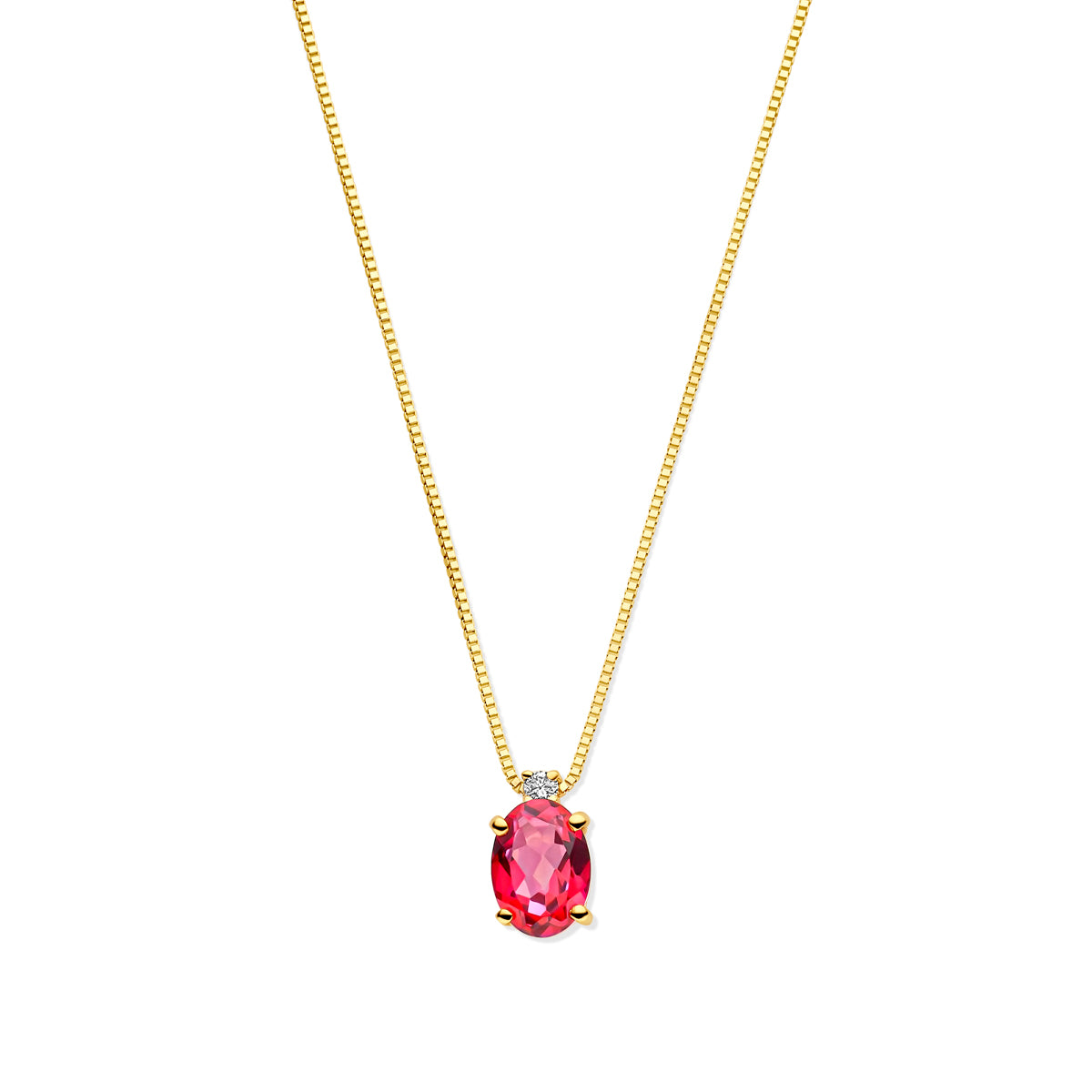 Collier roze topaas en diamant 40 - 42 - 44 cm 0.02ct h si 14k geelgoud