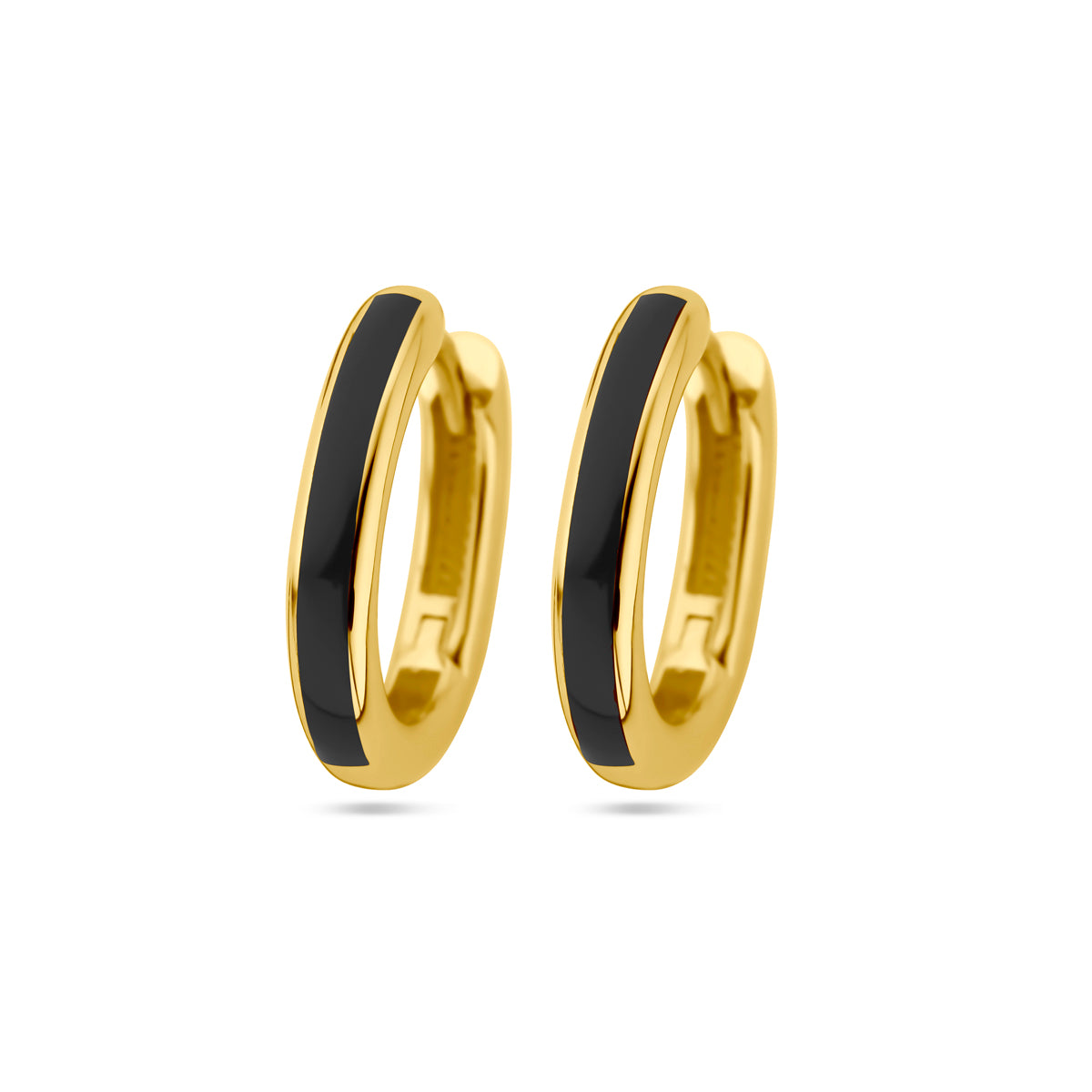 Klapoorringen zwart emaille 14k geelgoud