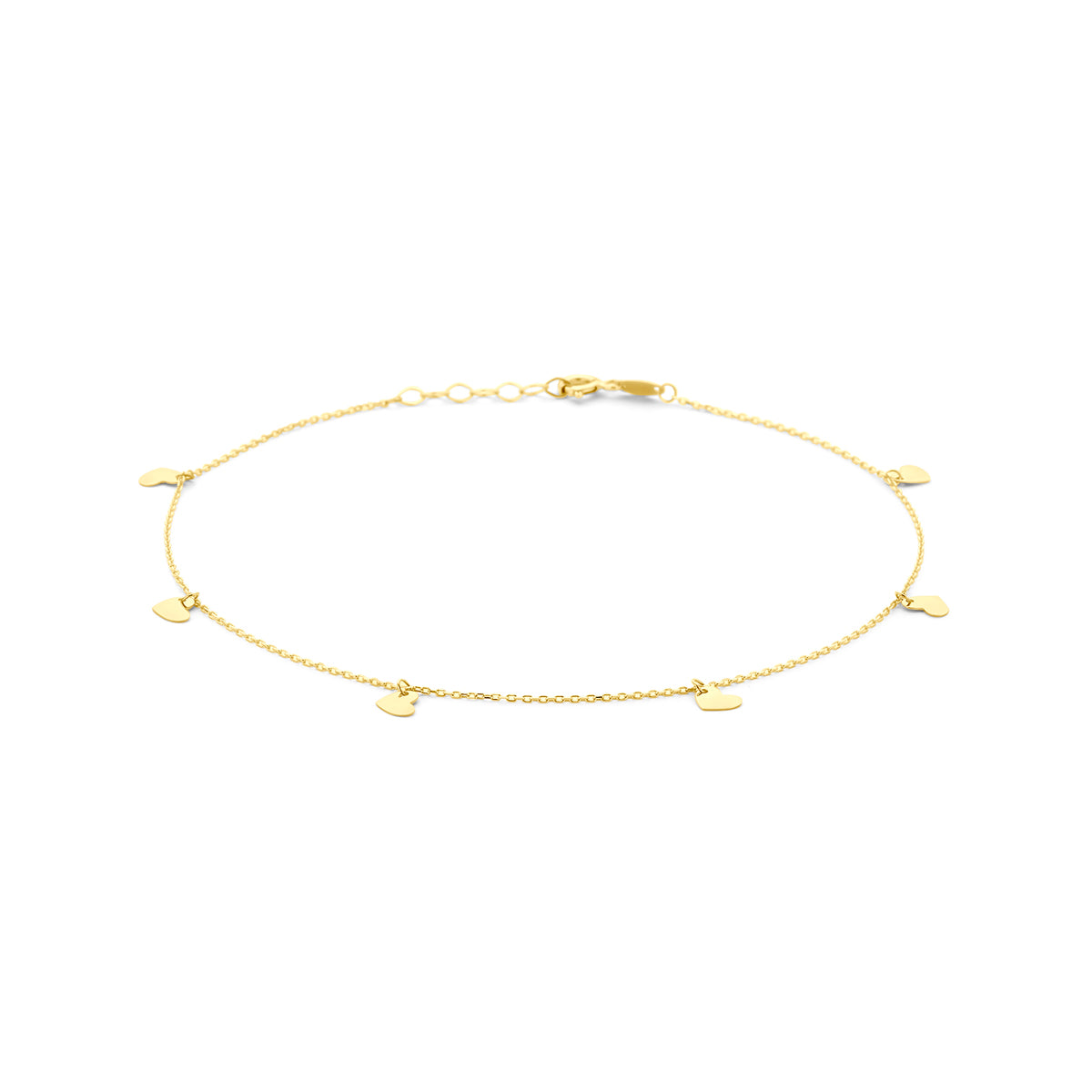 Enkelbandje hartjes 1,0 mm 24 + 2 cm 14k geelgoud