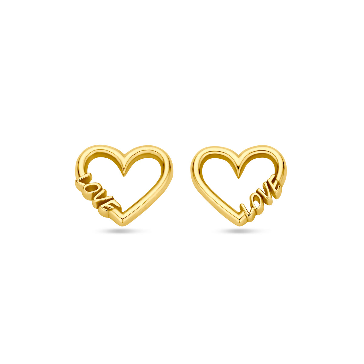 Oorknoppen hartje en love 8 mm 14k geelgoud