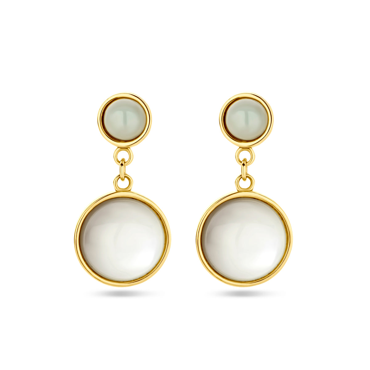Oorhangers groen agaat en parelmoer 14k geelgoud