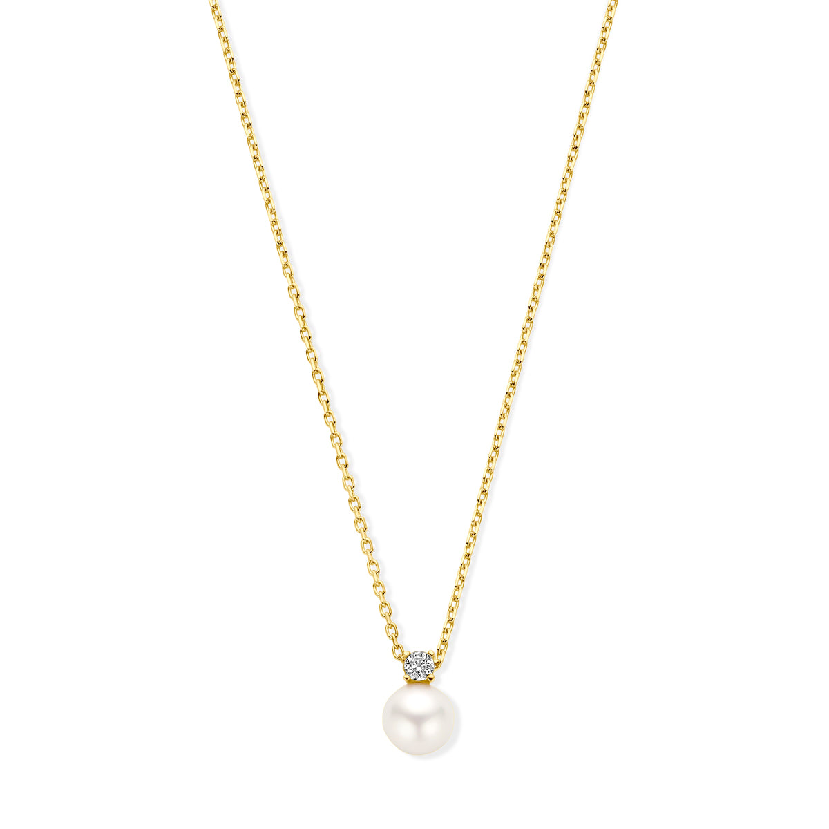 Collier parel en zirkonia 41 - 43 - 45 cm 14k geelgoud