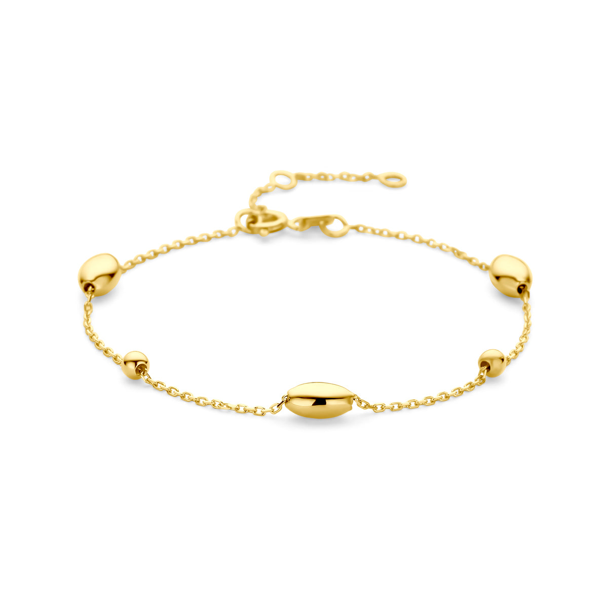 Armband ovaaltjes en bolletjes 16 - 17,5 - 19 cm 14k geelgoud