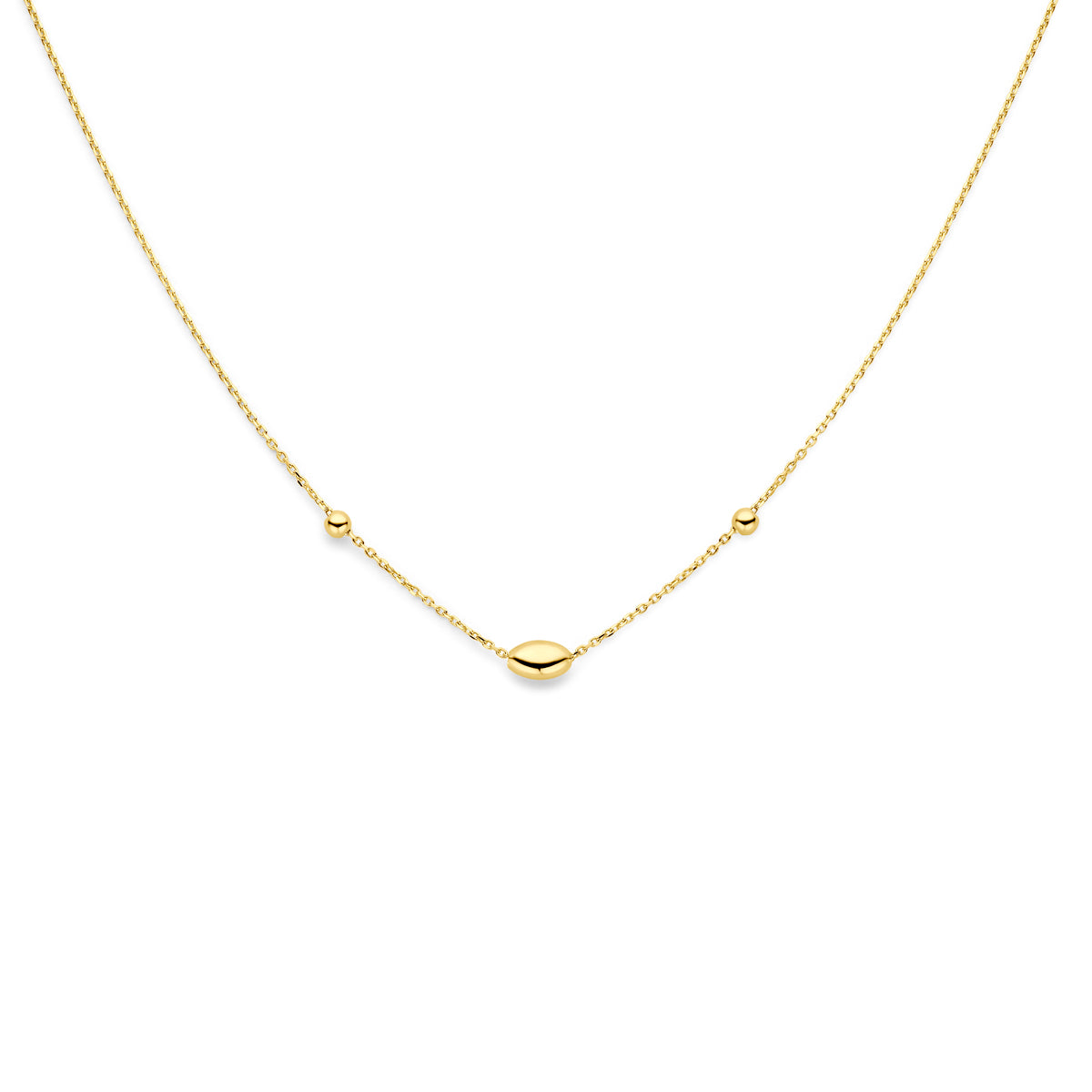 Collier ovaaltje en bolletjes 41 - 43 - 45 cm 14k geelgoud