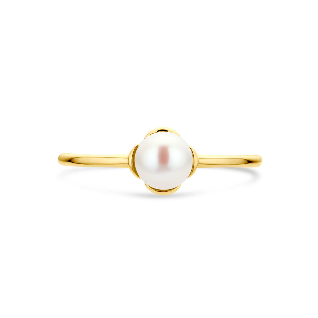 Ring bloem parel 14k geelgoud