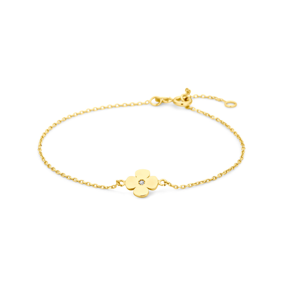 Armband bloem zirkonia 16 - 18 cm 14k geelgoud