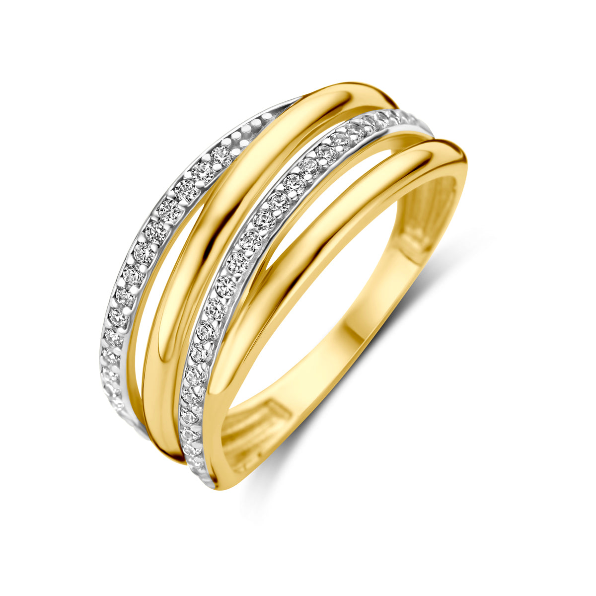 Ring zirkonia bicolor gestift 14k geelgoud