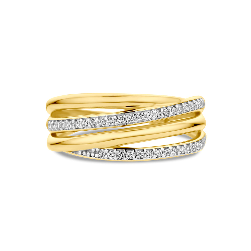 Ring zirkonia bicolor gestift 14k geelgoud