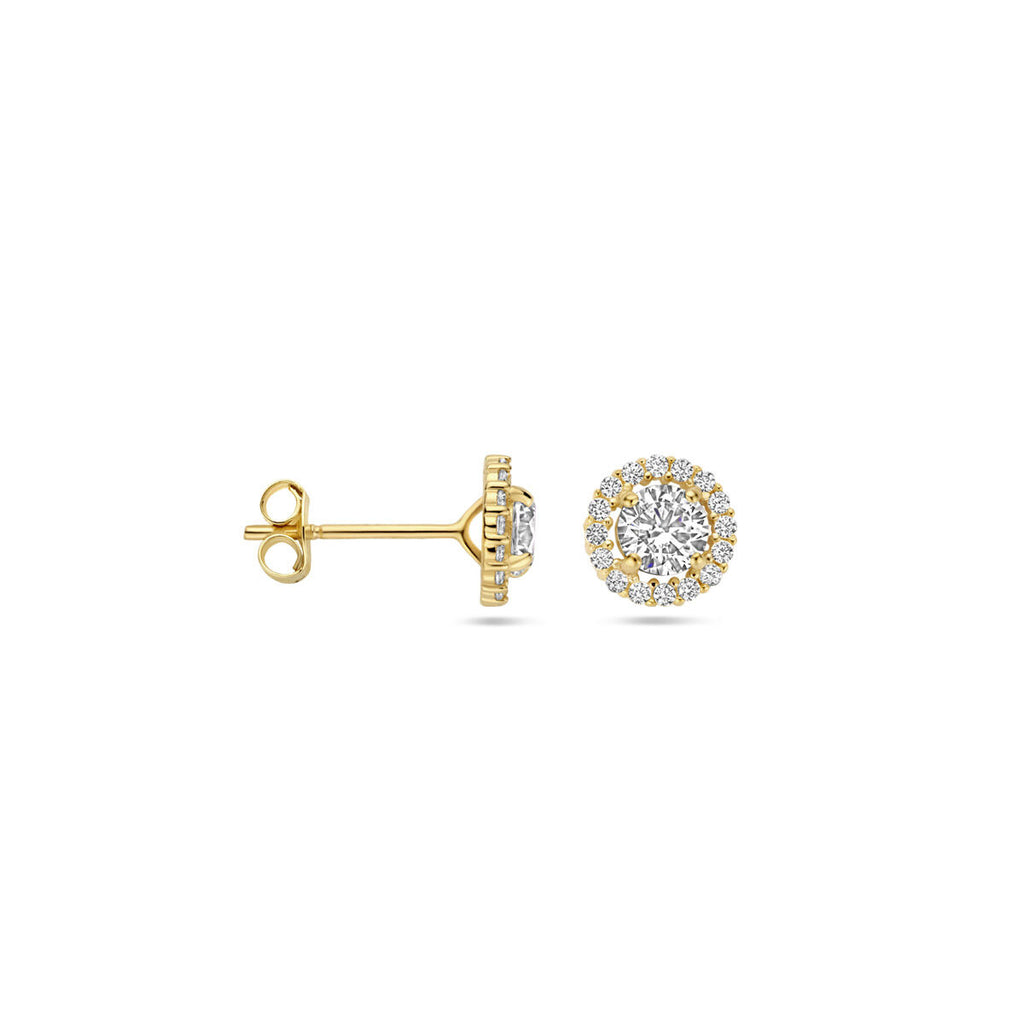 Ohrstecker Zirkonia Halo 7 mm 14K Gelbgold