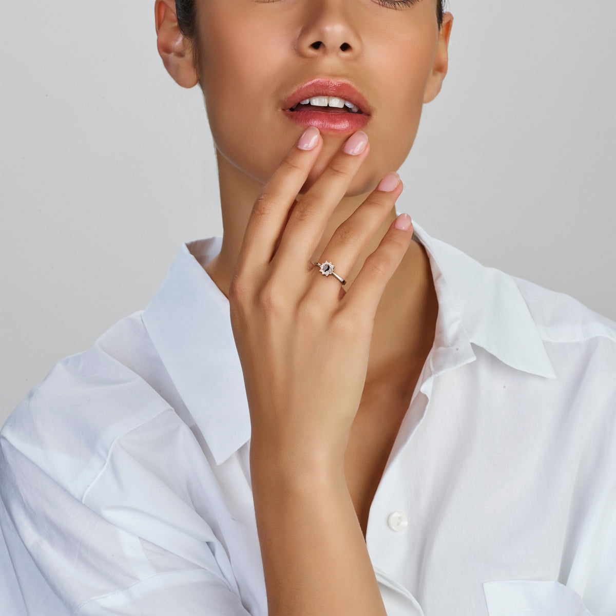 Ring saffier en zirkonia 14k witgoud