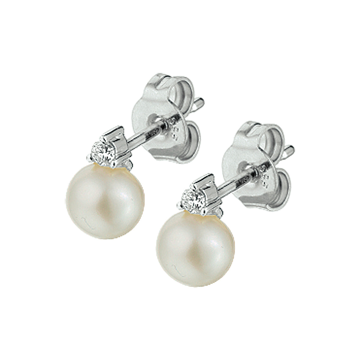 Oorknoppen parel diamant 0.05ct (2x0.025ct) h si 14k witgoud