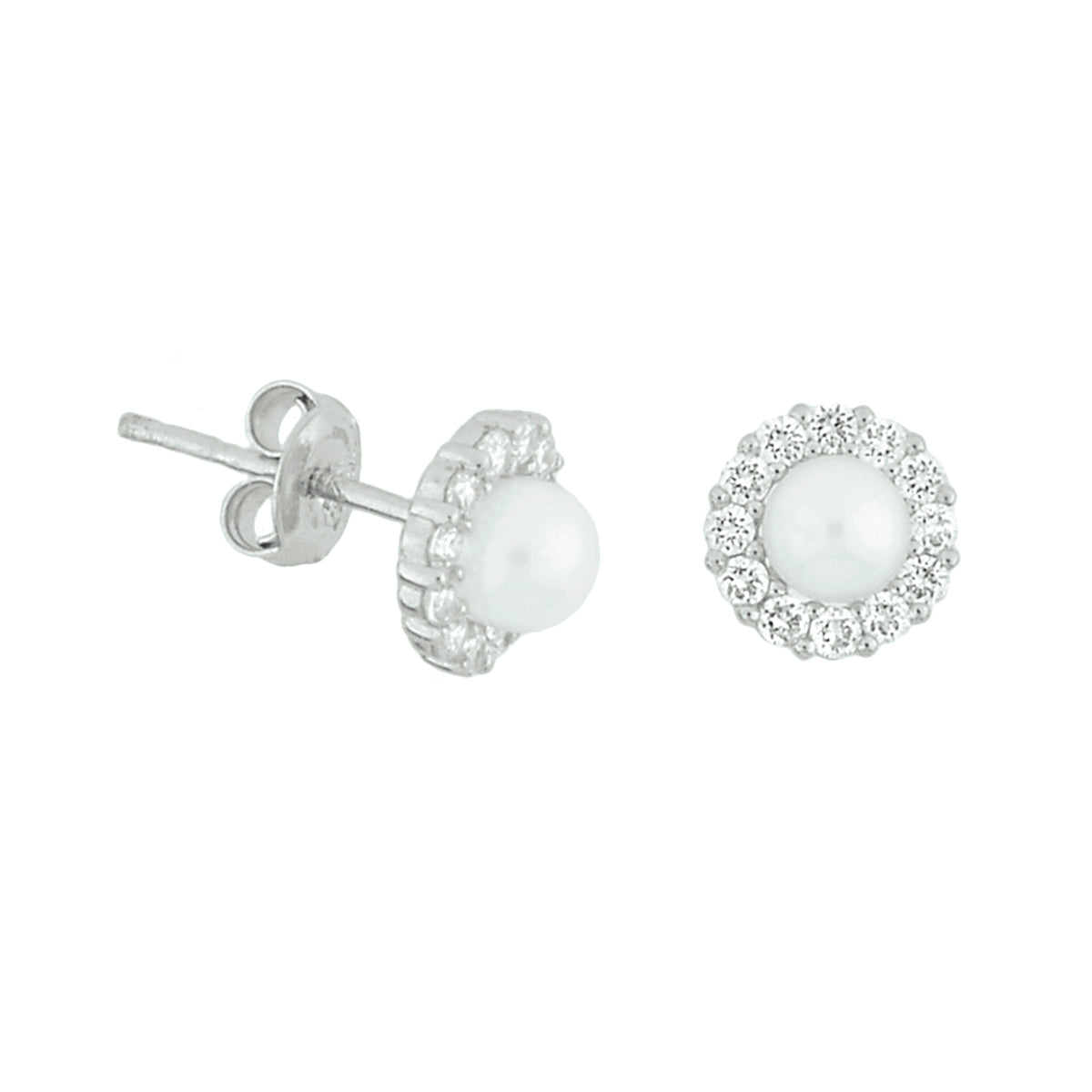 Oorknoppen parel en zirkonia 14k witgoud