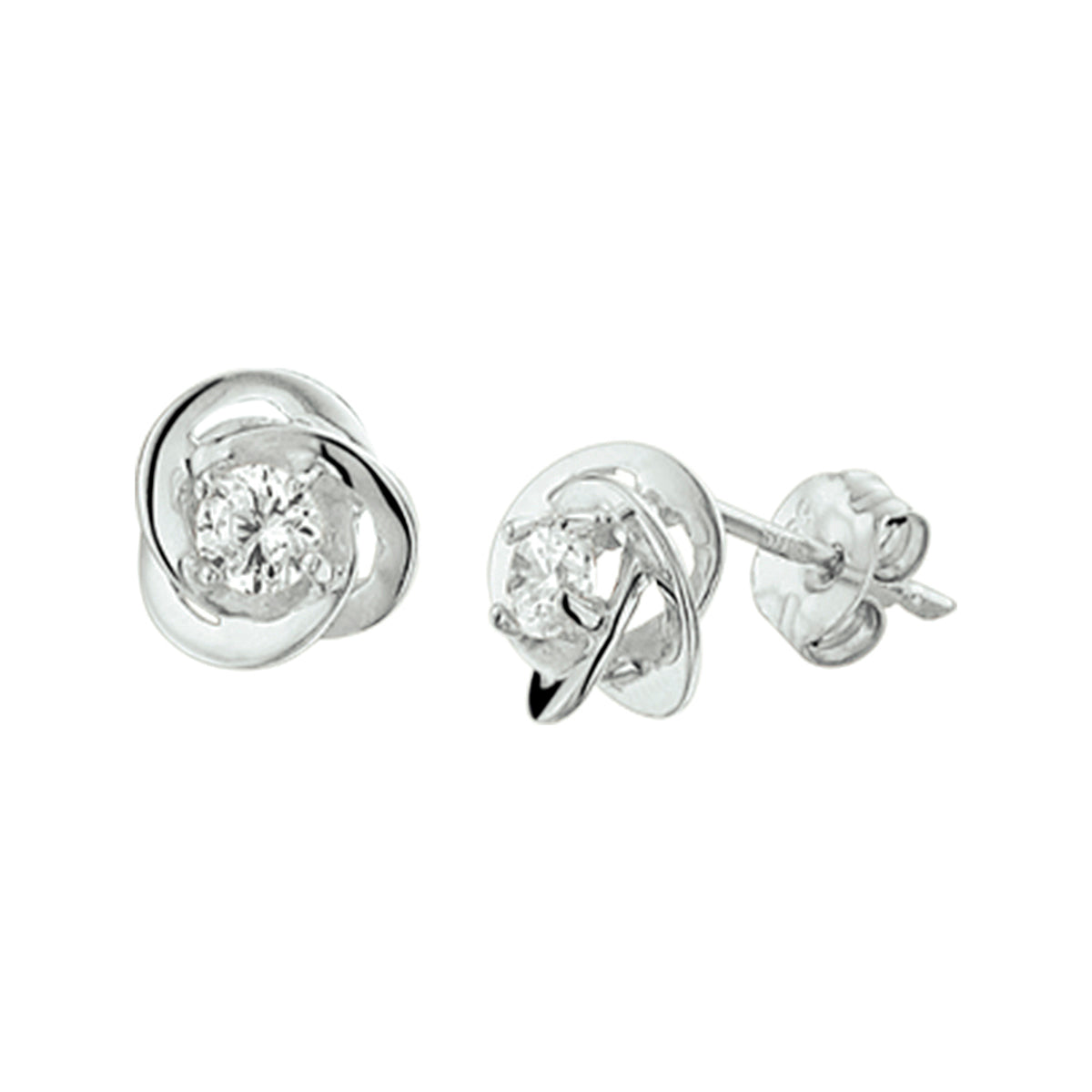 Oorknoppen zirkonia 14k witgoud