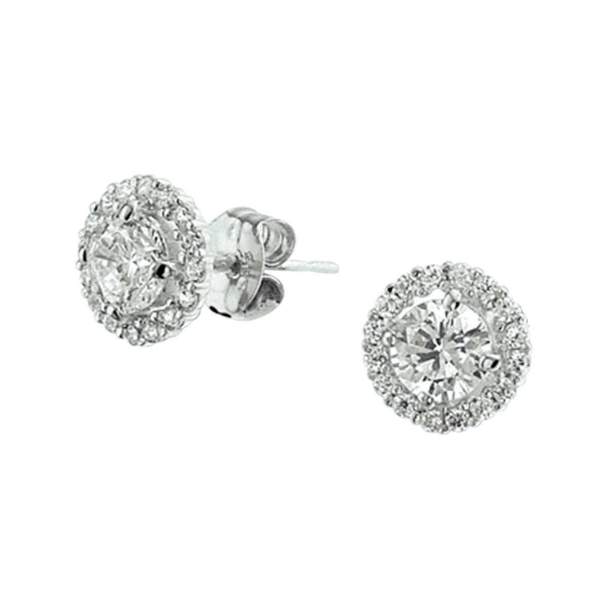 Oorknoppen zirkonia halo 14k witgoud