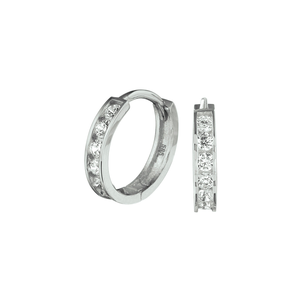 Klapoorringen zirkonia 14k witgoud