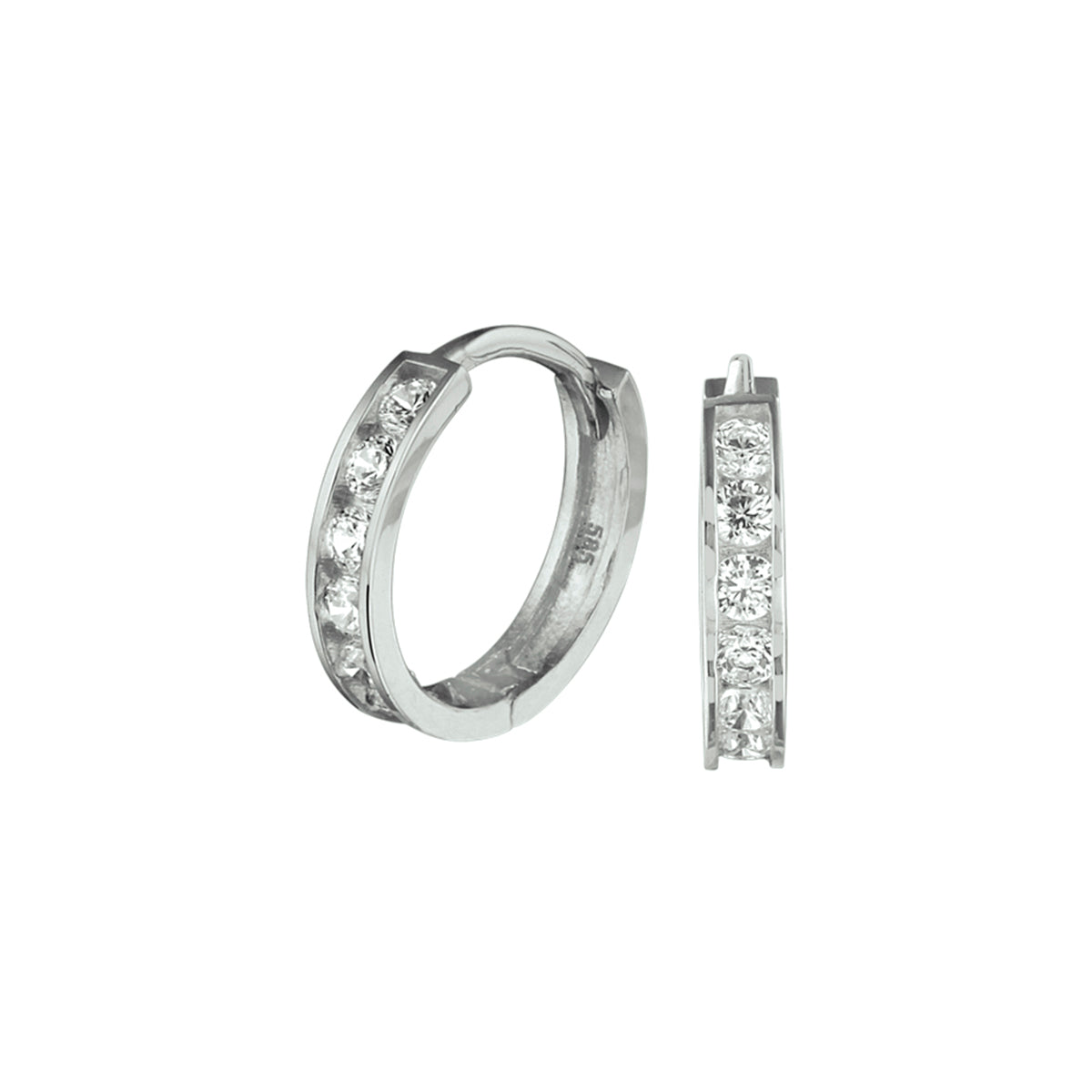 Klapoorringen zirkonia 14k witgoud