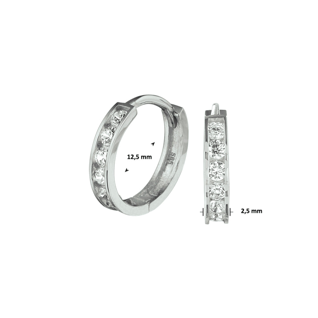Klapoorringen zirkonia 14k witgoud