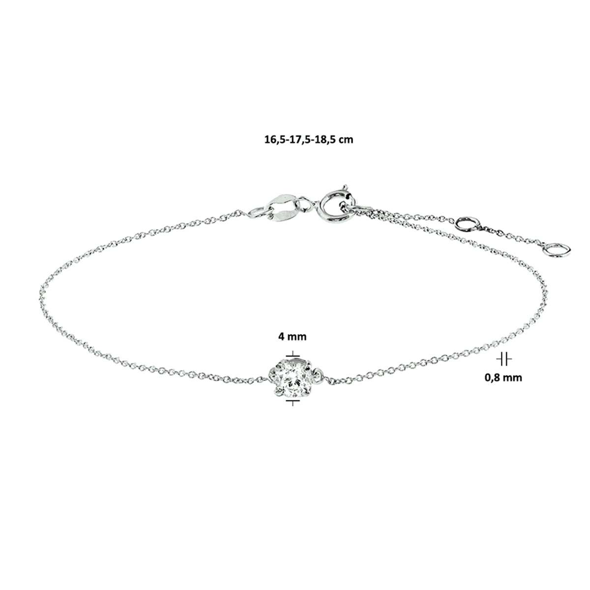 Armband zirkonia 16,5 - 17,5 - 18,5 cm 14k witgoud