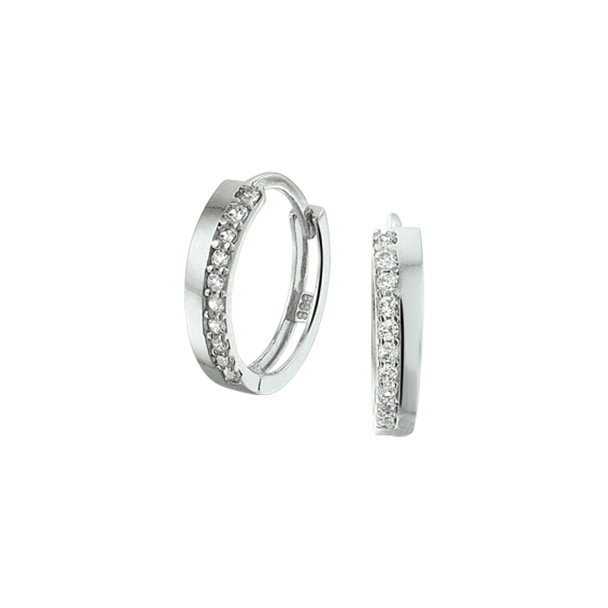 Klapoorringen zirkonia 14k witgoud