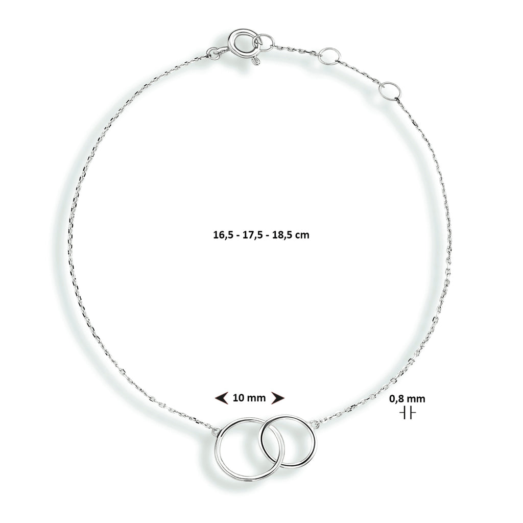 Armband rondjes 16,5 - 18,5 cm 14k witgoud