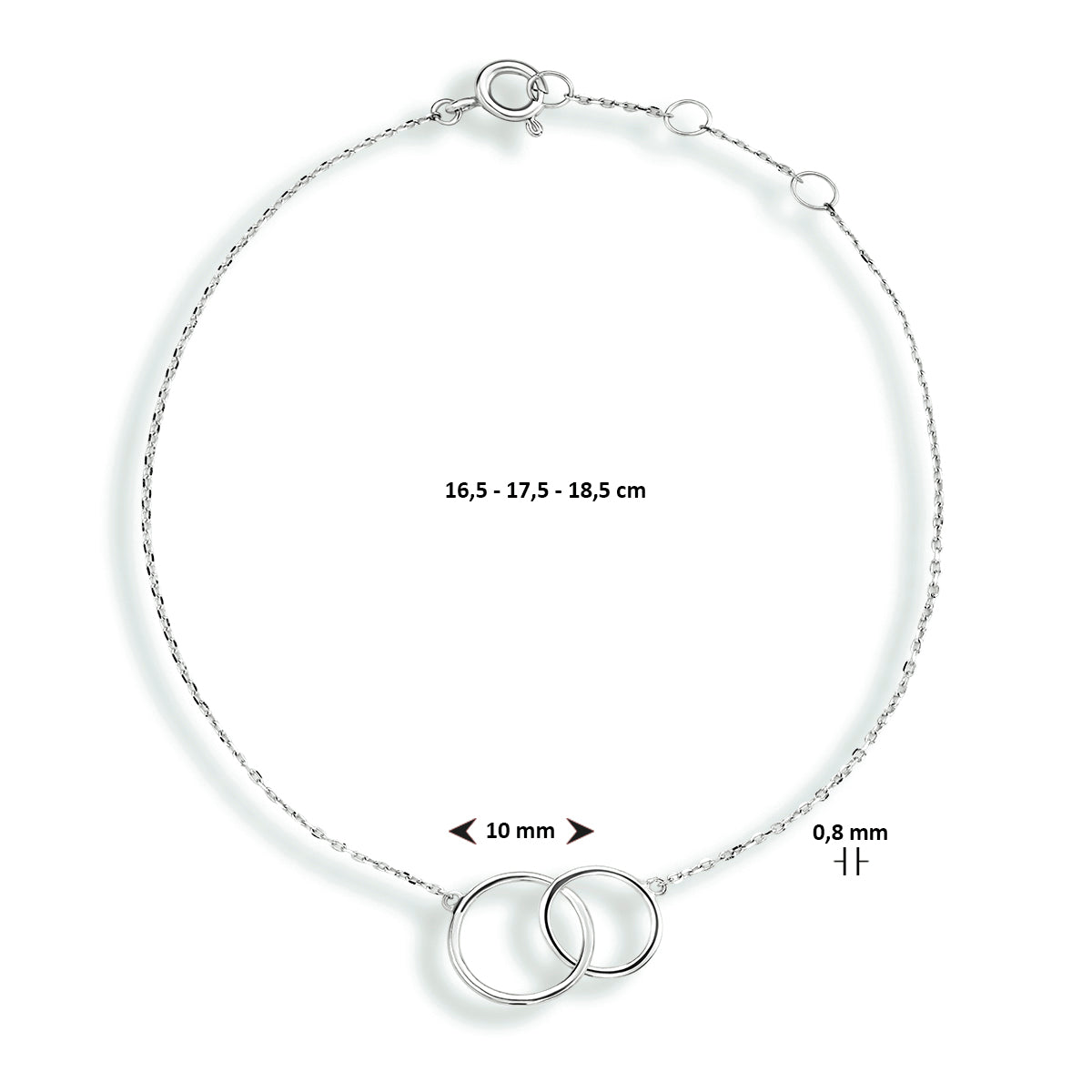 Armband rondjes 16,5 - 18,5 cm 14k witgoud