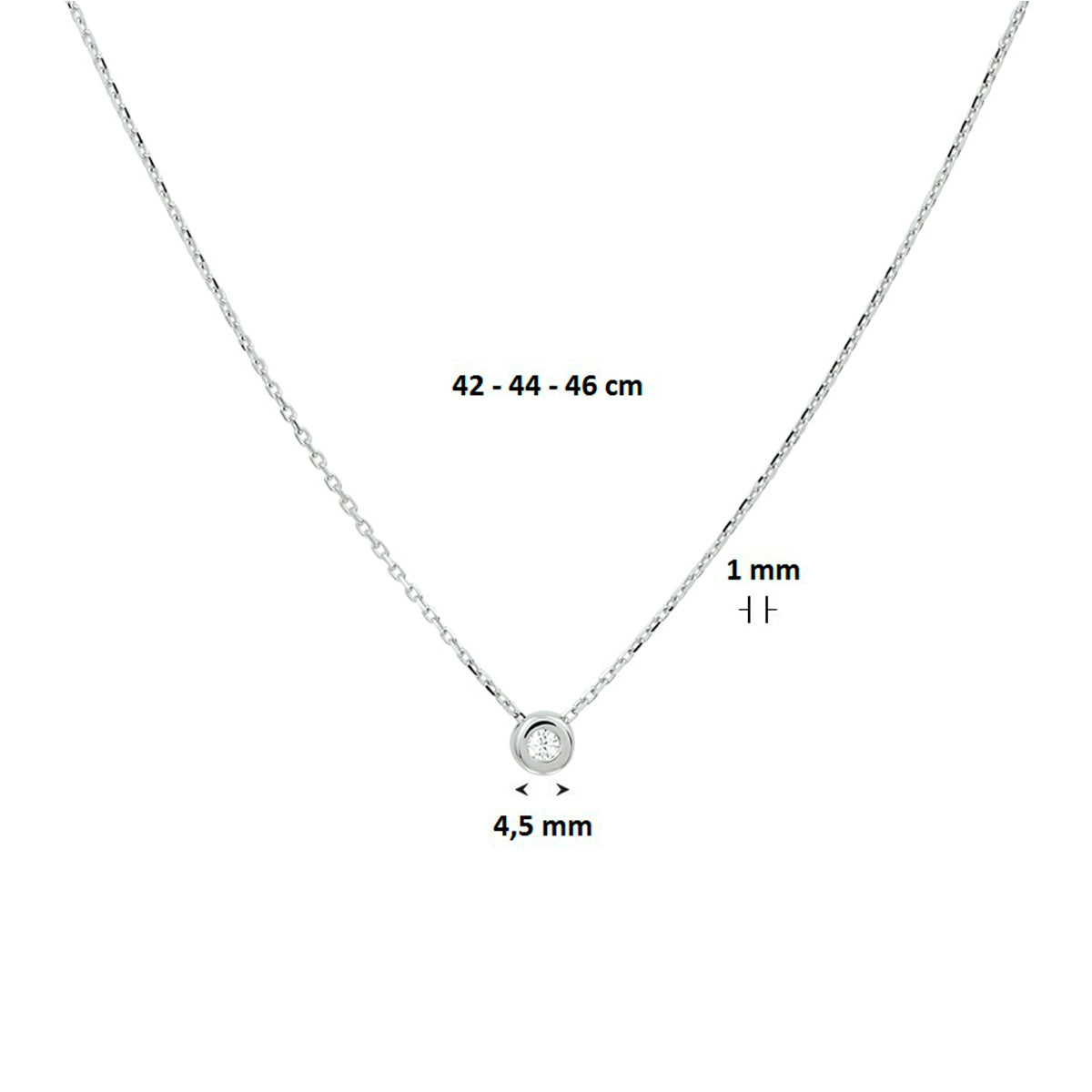 Collier zirkonia 42 - 44 - 46 cm 14k witgoud