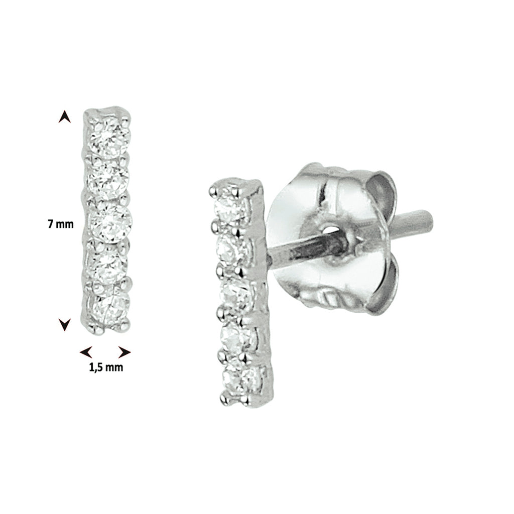 Oorknoppen balkje zirkonia 14k witgoud