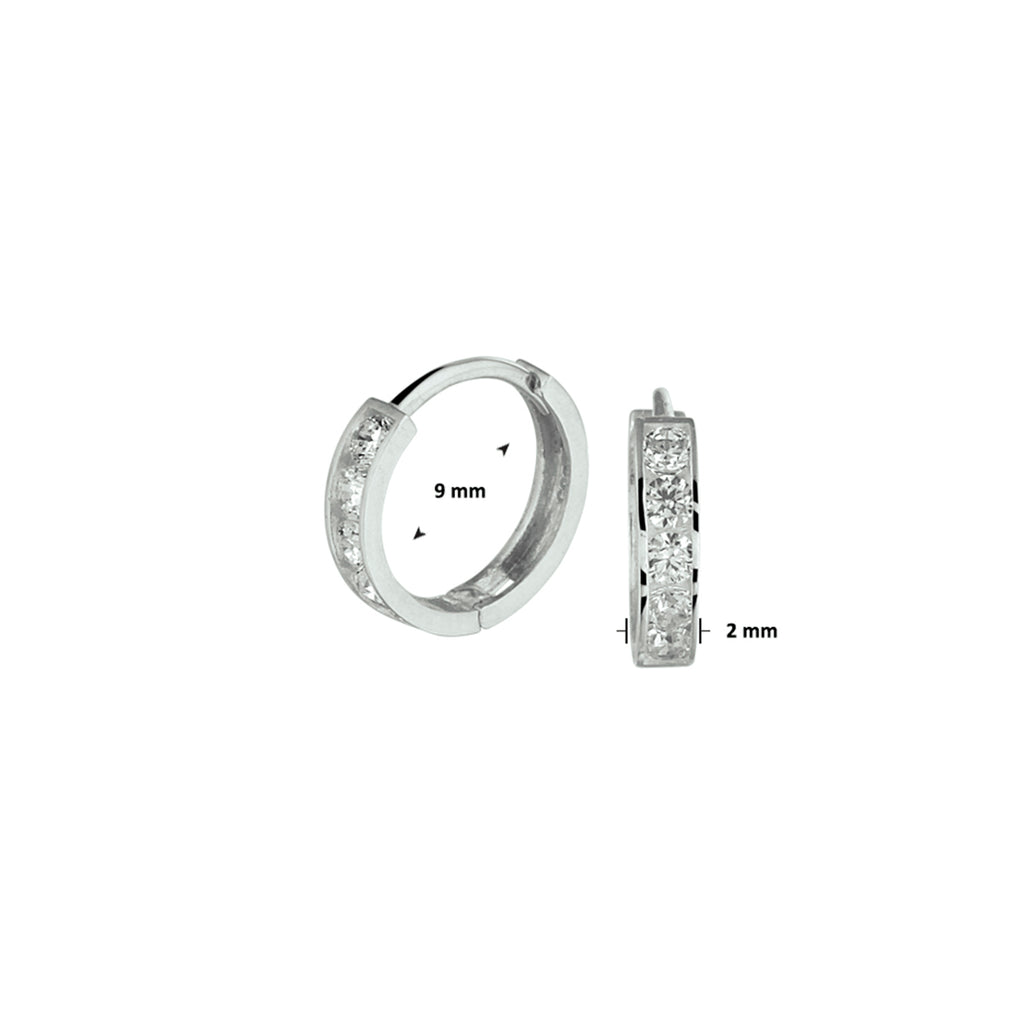 Klapoorringen zirkonia 14k witgoud