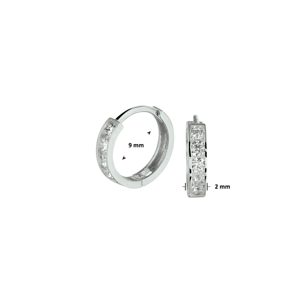 Klapoorringen zirkonia 14k witgoud
