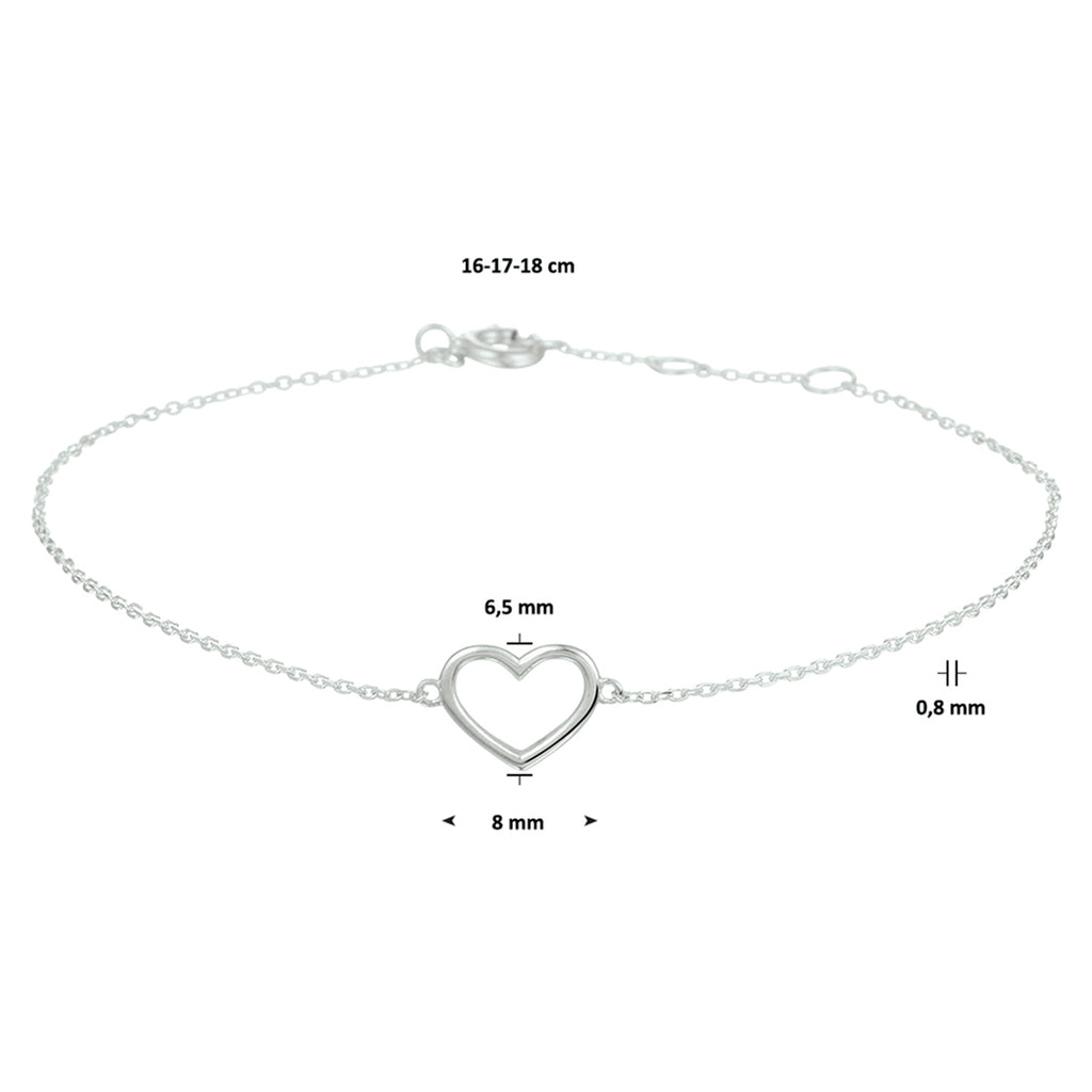 Armband hart 0,8 mm 16 - 17 - 18 cm 14k witgoud