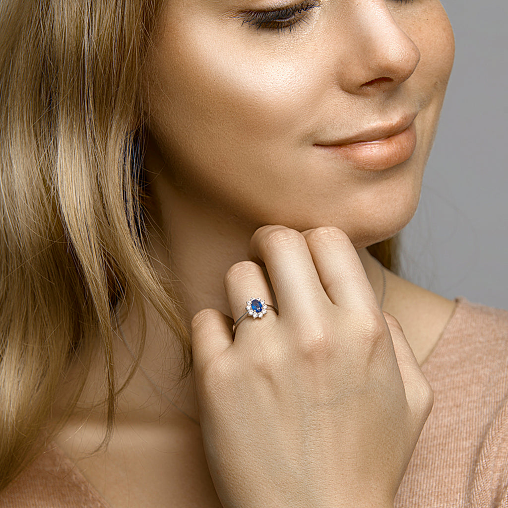 Ring saffier en zirkonia 14k witgoud