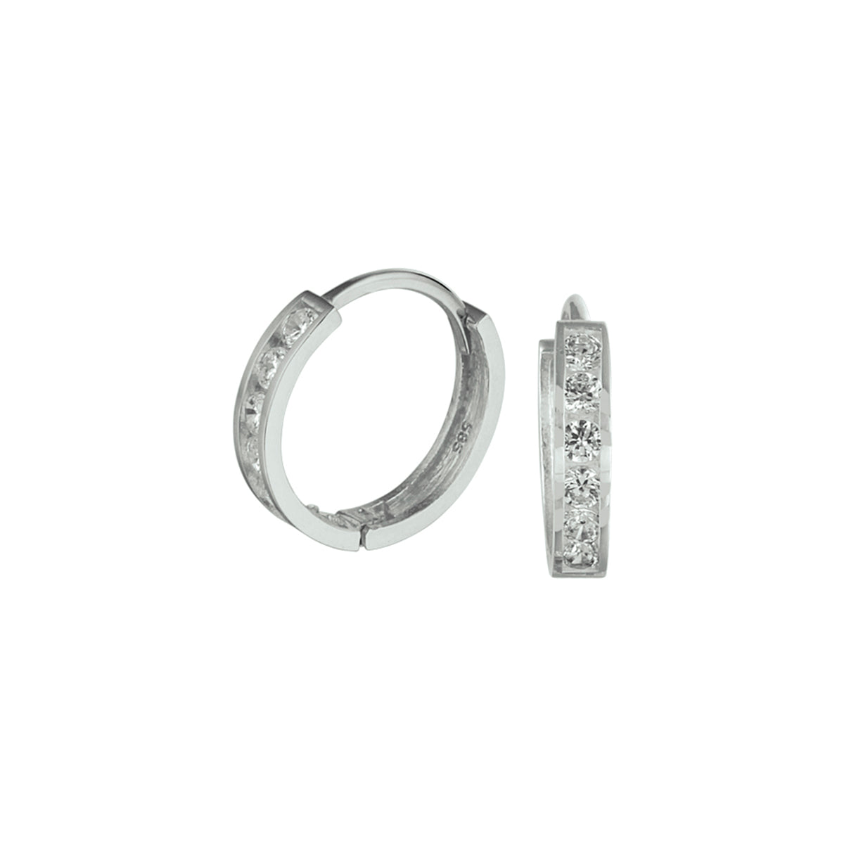 Klapoorringen zirkonia 14k witgoud