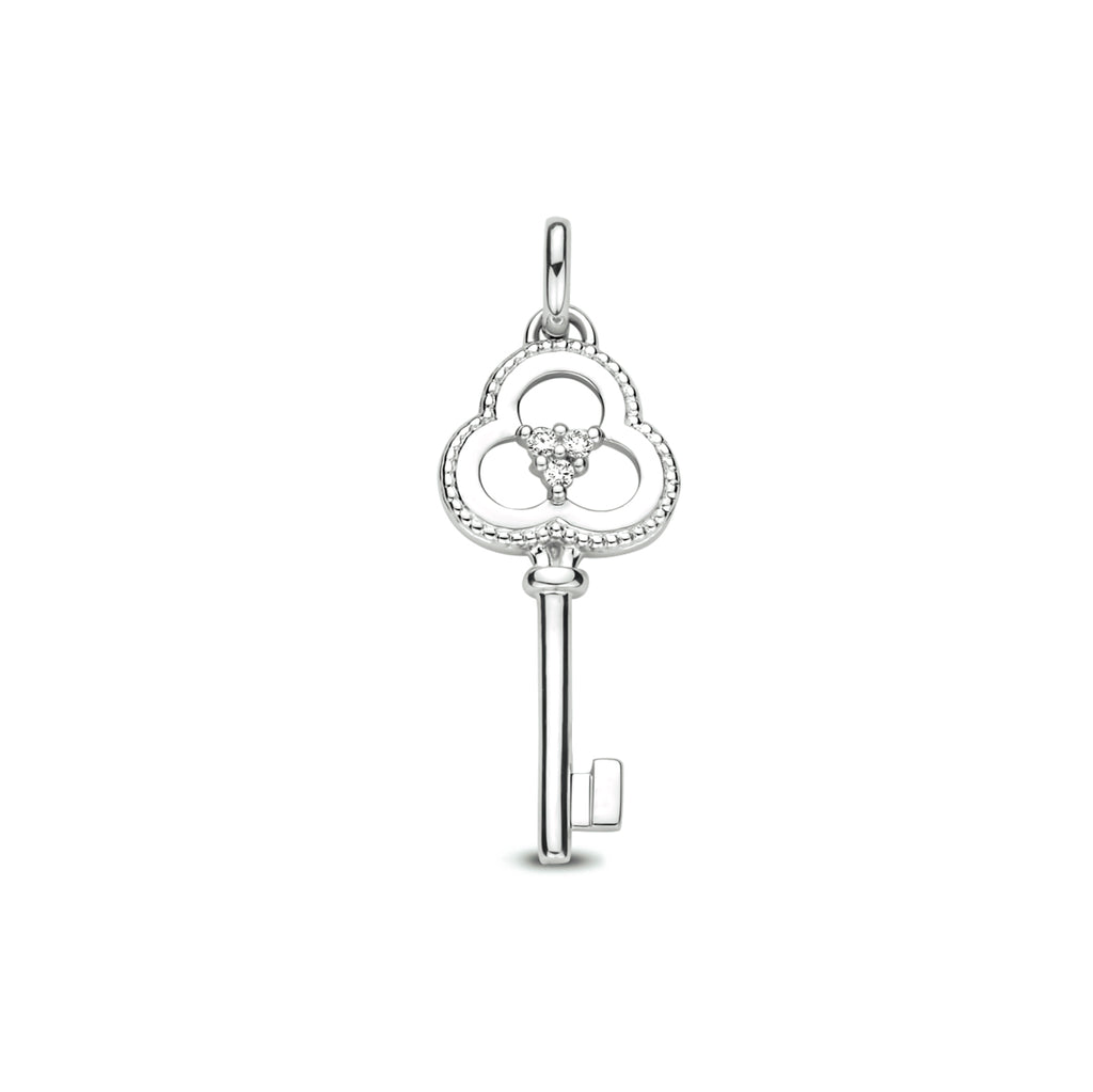 Hanger sleutel diamant 0.02ct h si 14k witgoud